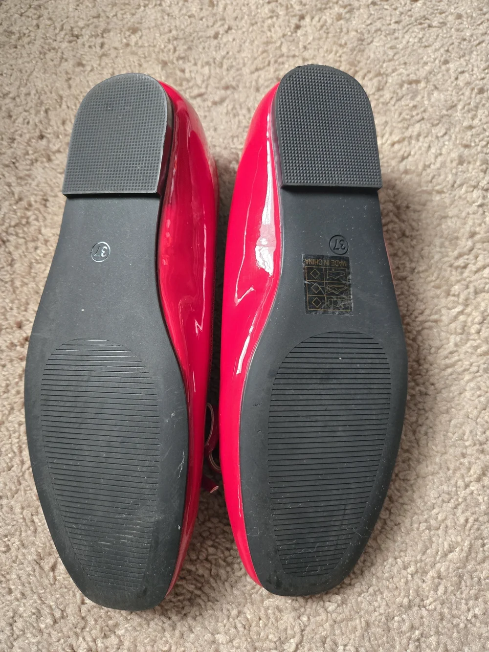 Cider Bright Red Patent Ballet Flats with Bow Accent